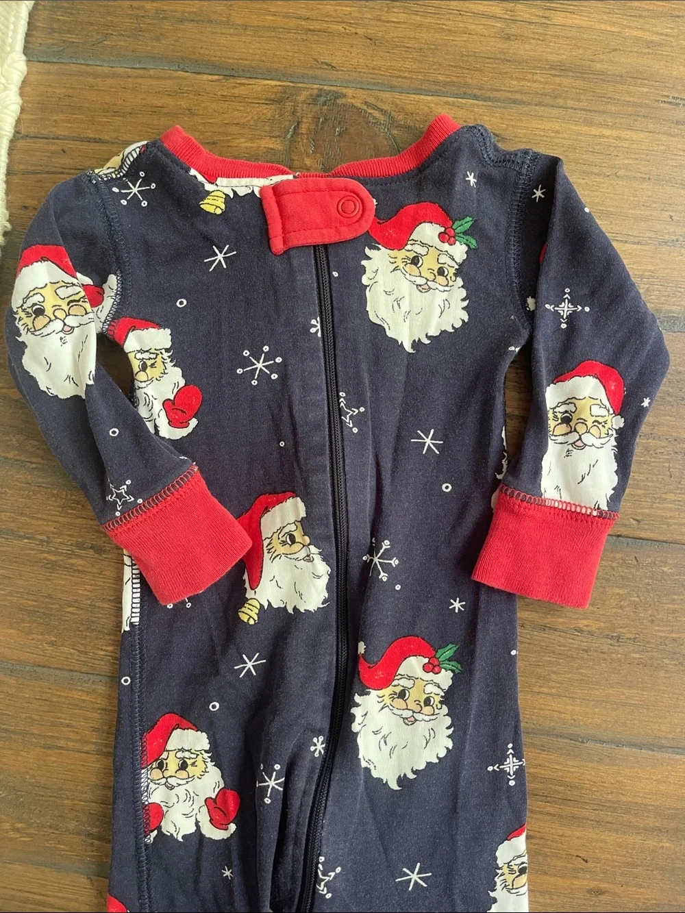 The Beaufort Bonnet Company Navy Santa Print Footed One-Piece with Red Trim